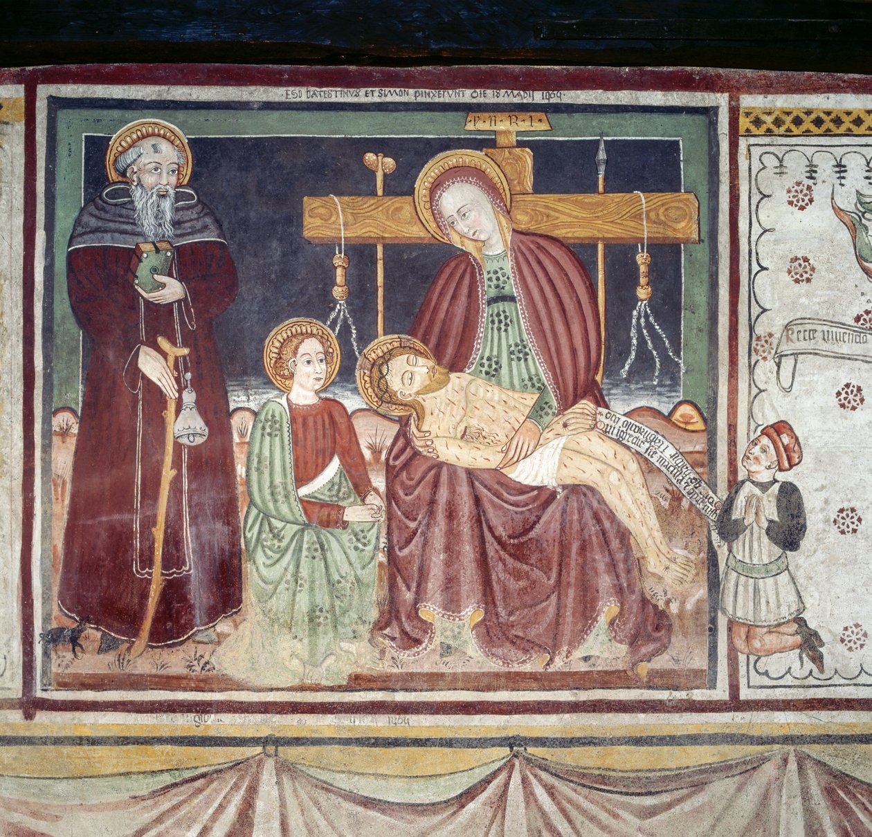 Pieta mit St. Antonius Abt, Fresko, Homo Salvadego Museum, Sacco, Cosio Valtellino, Lombardei, Italien von Benjamin Baud