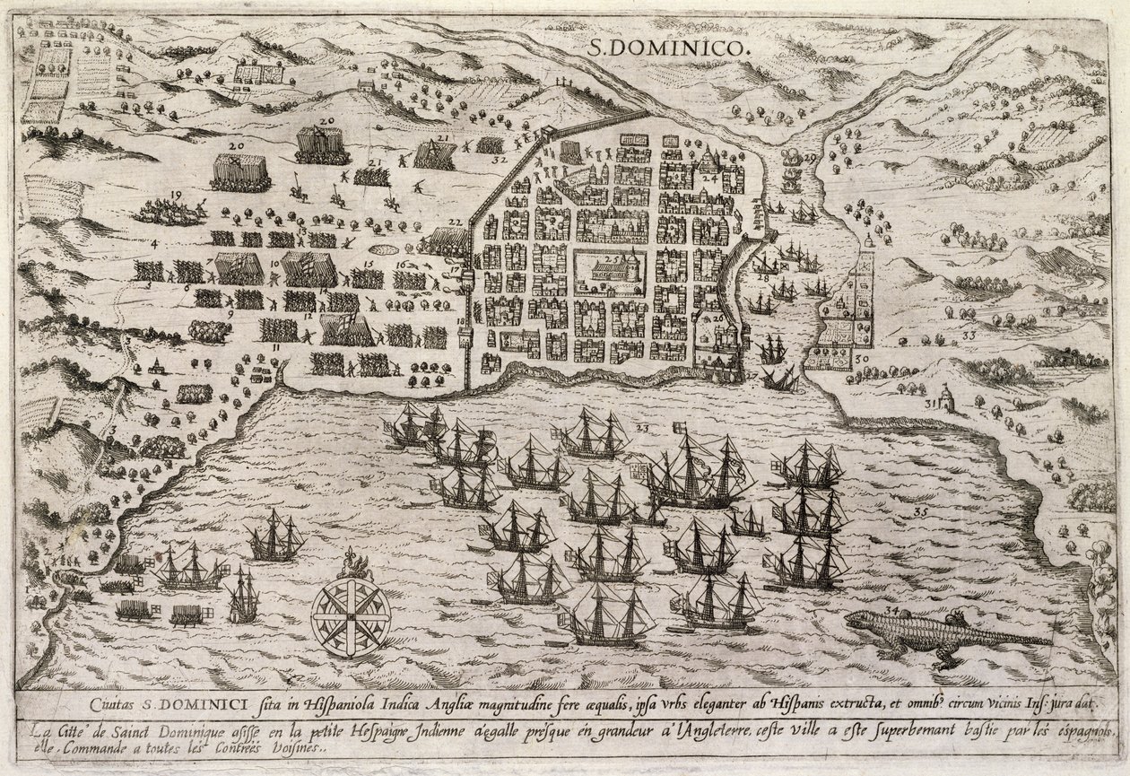 Plan von Drakes Angriff auf Santo Domingo, ca. 1595 von Unbekannter Künstler