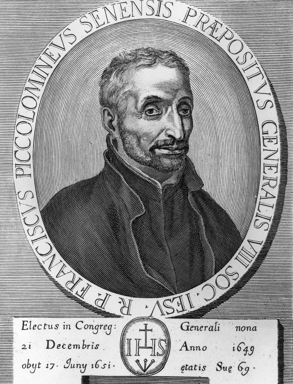 Porträt von Francesco Piccolomini (1582-1651), italienischer Jesuit, war Generaloberer der Gesellschaft Jesu von 1649 bis 1651, Gravur von William M. Timlin