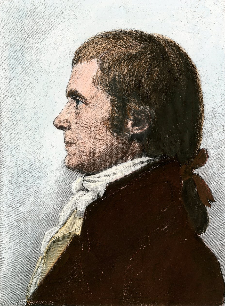Porträt von John Marshall (1755-1835), amerikanischer Jurist und Staatsmann, Präsident des Obersten Gerichtshofs der Vereinigten Staaten. Lithographie 19. Jahrhundert, basierend auf einem Gemälde von Charles Fevret de Saint Memin (1770-1852) von Unbekannter Künstler