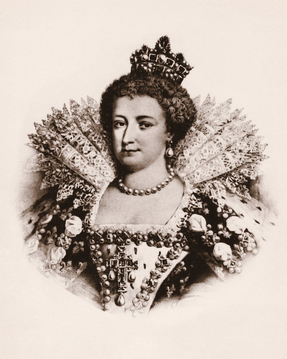 Porträt der Königin von Frankreich Marie de Medicis (1576-1642) Gravur des 19. Jahrhunderts von Unbekannter Künstler
