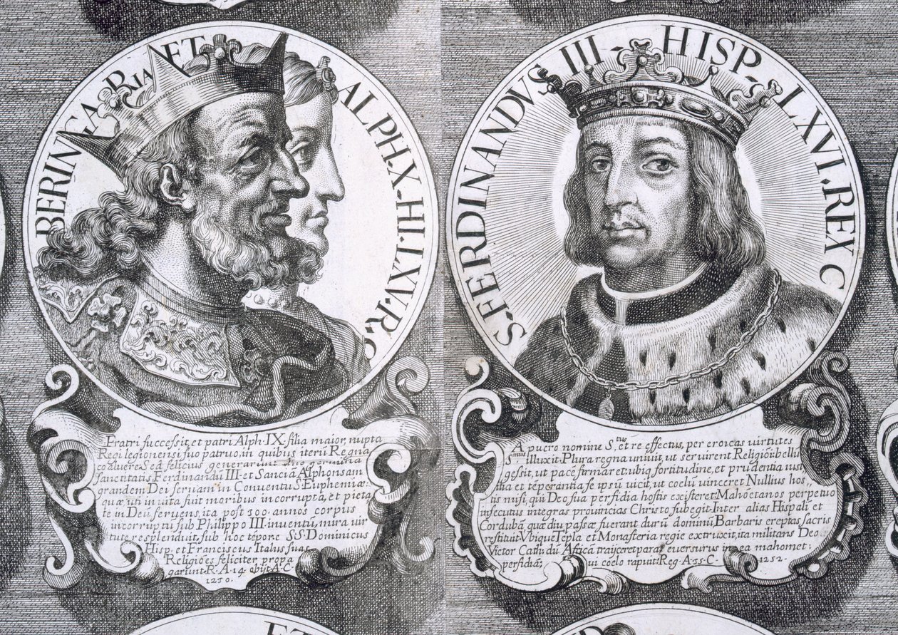 Porträts von Berengaria von Kastilien und Ferdinand III. von Kastilien (Lithografie) von Unbekannt