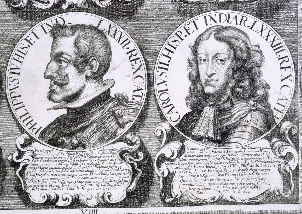 Porträts von Philipp IV. und Karl II. (Lithografie) von Unbekannt