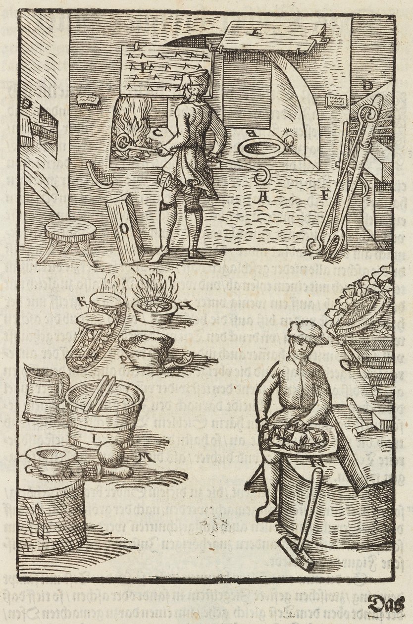 Reinigung des Silbererzes durch Feuer - Gravur aus Beschreibung der Erze und der wichtigsten Methoden des Bergbaus, von Lazarus Ecker von Unbekannt