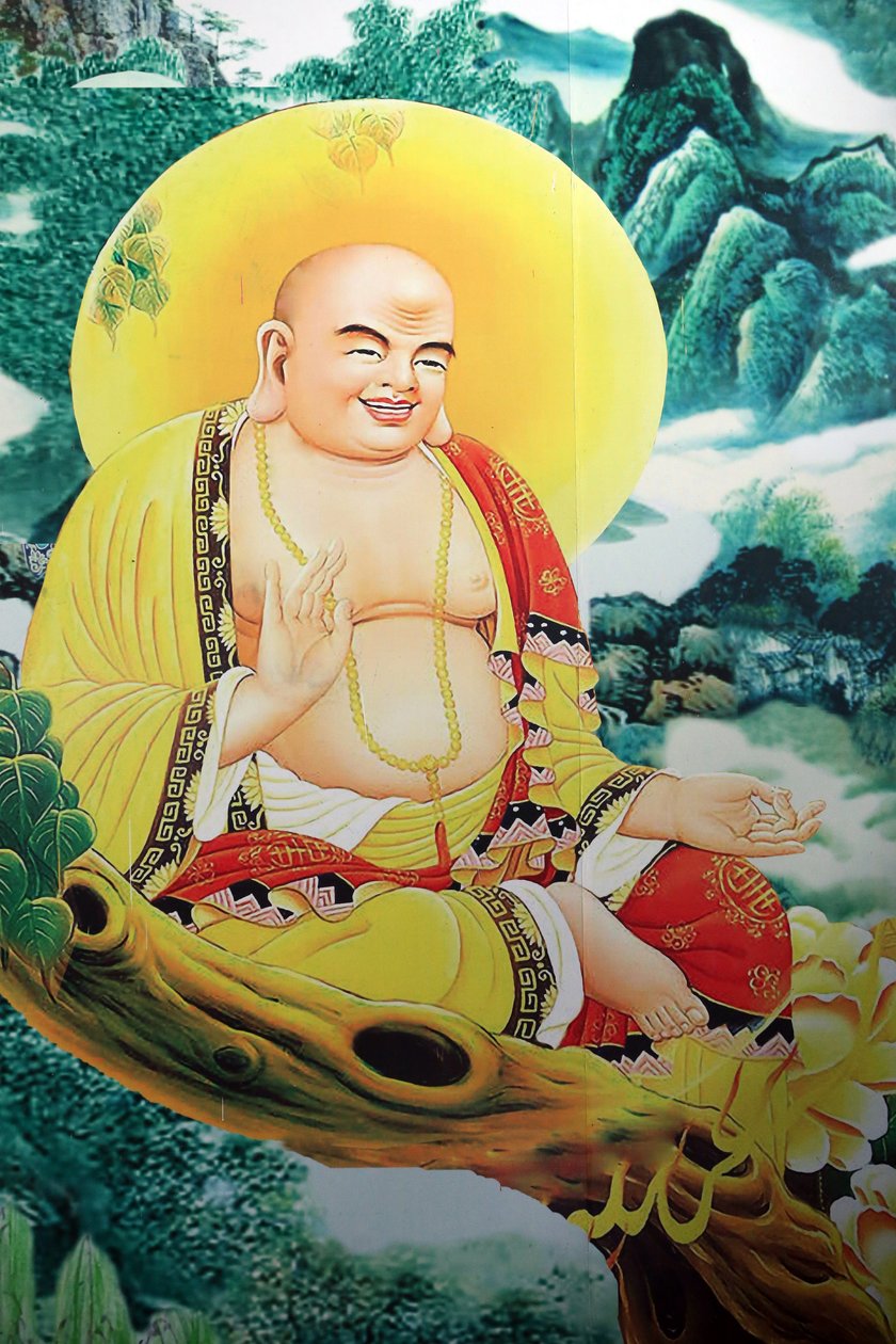 Quan The Am buddhistischer Tempel. Lachender Buddha Gemälde. Danang, Vietnam von Unbekannt
