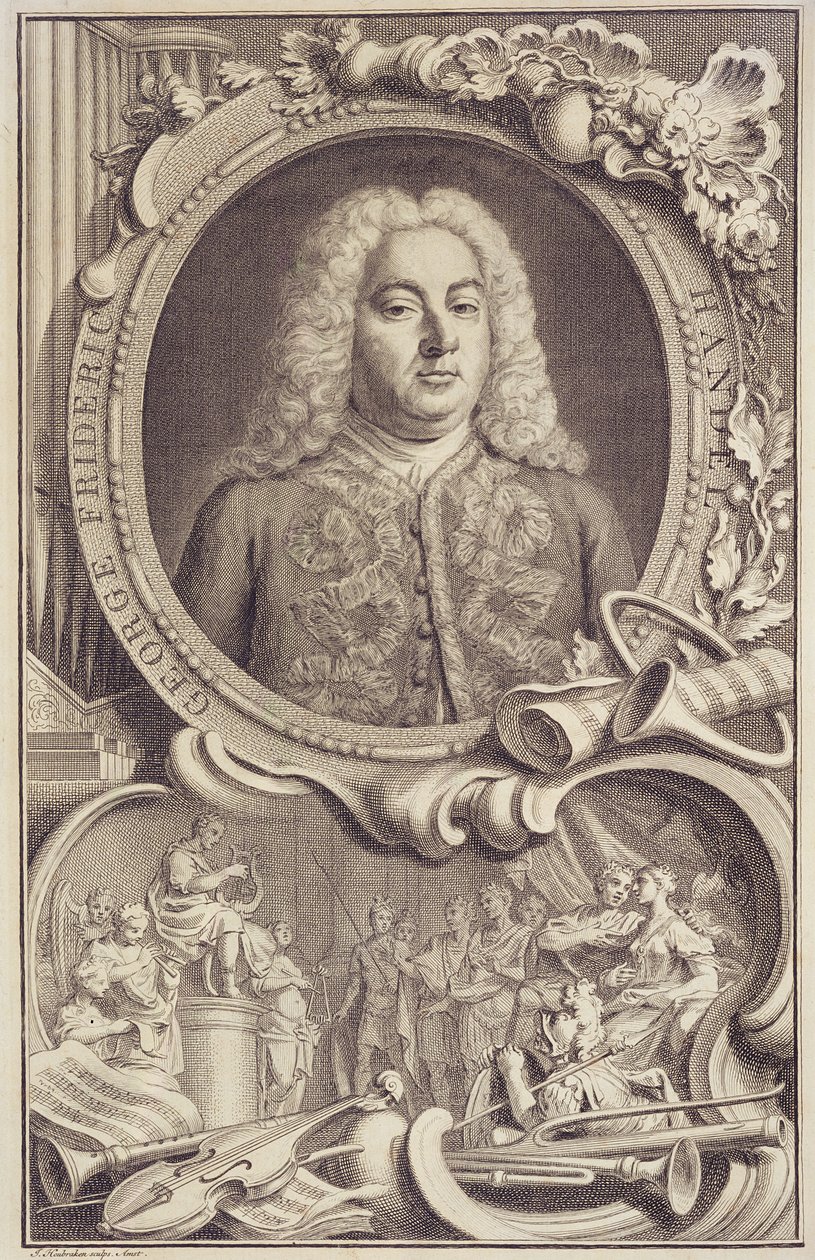 George Frederick Handel (1685-1759), Frontispiz zu "Israel in Egypt", graviert von Jacobus Houbraken (1698-1780) von Unbekannter Künstler