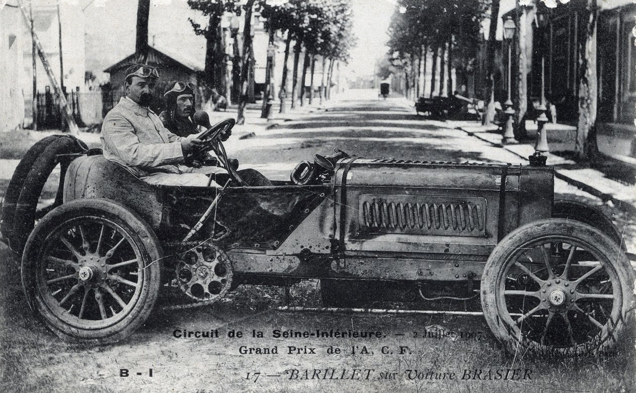 Rennen, Großer Preis von Frankreich (ACF): Barrel fährt ein Brasier-Auto auf dem Seine Inferieure Circuit, 2. Juli von Unbekannt
