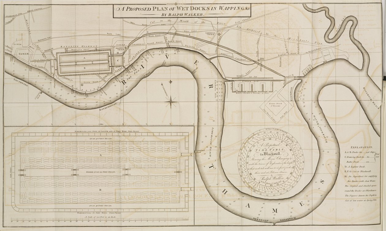 Ralph Walkers vorgeschlagener Plan der Wet Docks in Wapping, London von Unbekannt