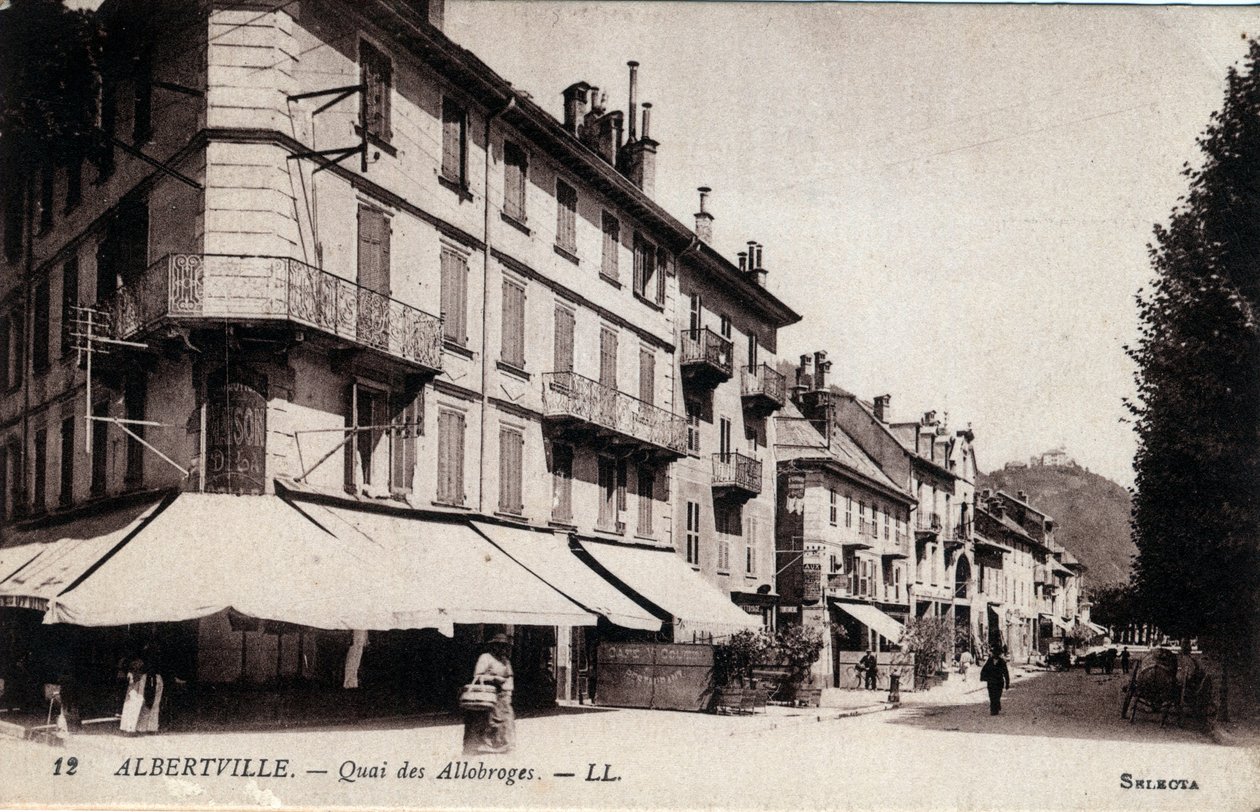 Rhone Alpes, Savoie (73), Albertville: Blick auf den Quai des Allobroges - Postkarte Ende 19. Anfang 20. Jahrhundert von William M. Timlin