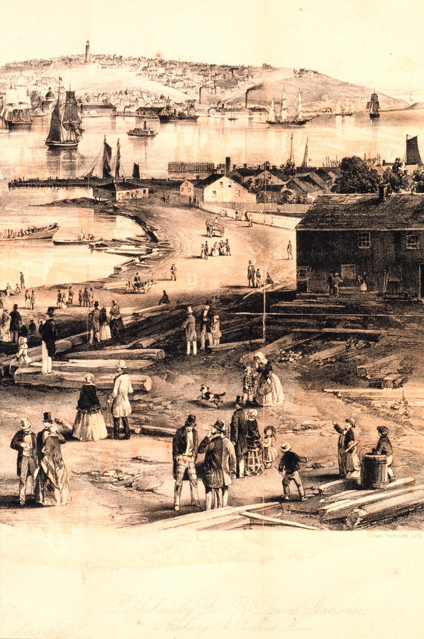 Rechtes Vierteldetail der Gravur des Hafens von Portland von Unbekannter Künstler