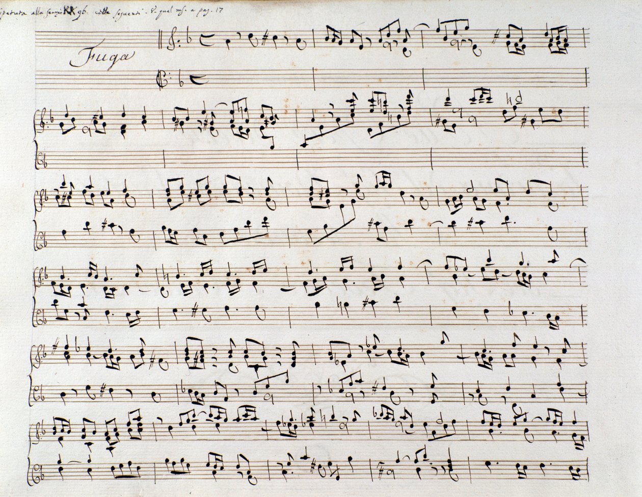 Notenblatt für Händels Fuge aus einem Manuskript mit zwei Werken von Domenico Scarlatti und Friedrich Händel von Unbekannter Künstler