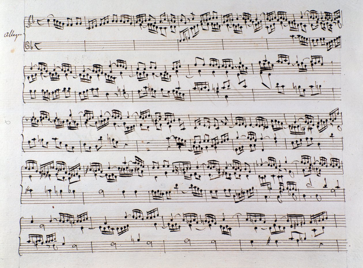 Notenblatt für Händels Fuge aus einem Manuskript mit zwei Werken von Domenico Scarlatti und Friedrich Händel von Unbekannter Künstler