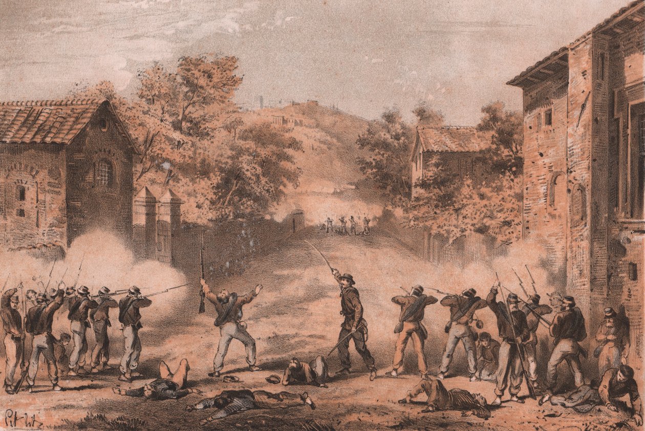 Sizilianische Freiwillige greifen die Vorposten der Neapolitaner in Milazzo, Sizilien, an von William M. Timlin