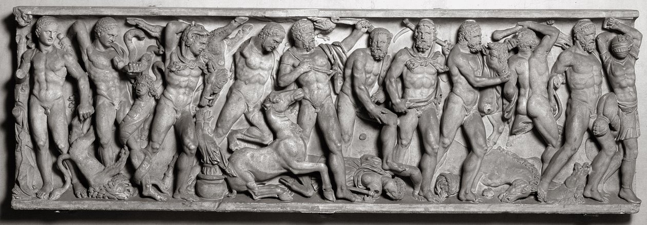 Seite eines Sarkophags, der die Arbeiten des Herkules darstellt, römisch, 2. Jahrhundert (Marmor) von Unbekannt