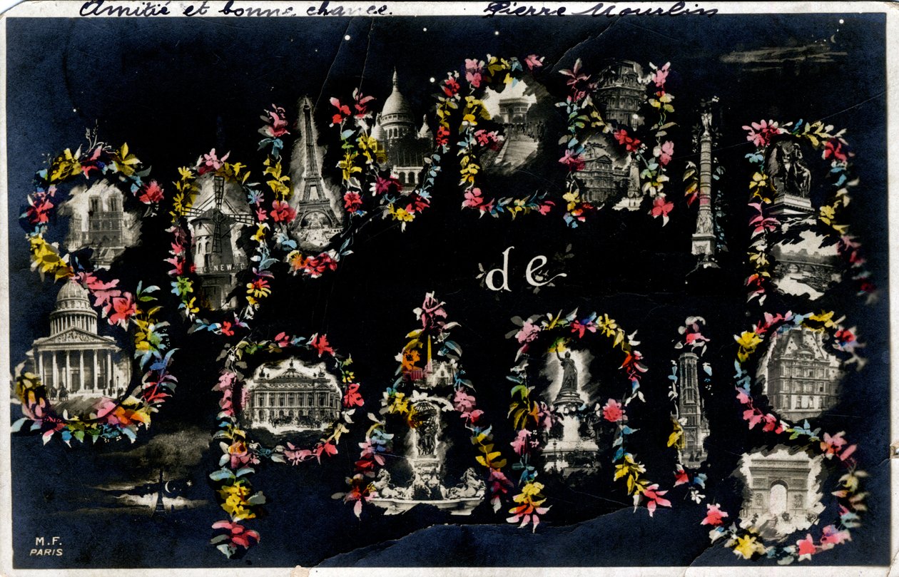 Souvenir von Paris mit verschiedenen Stadtdenkmälern von Unbekannt