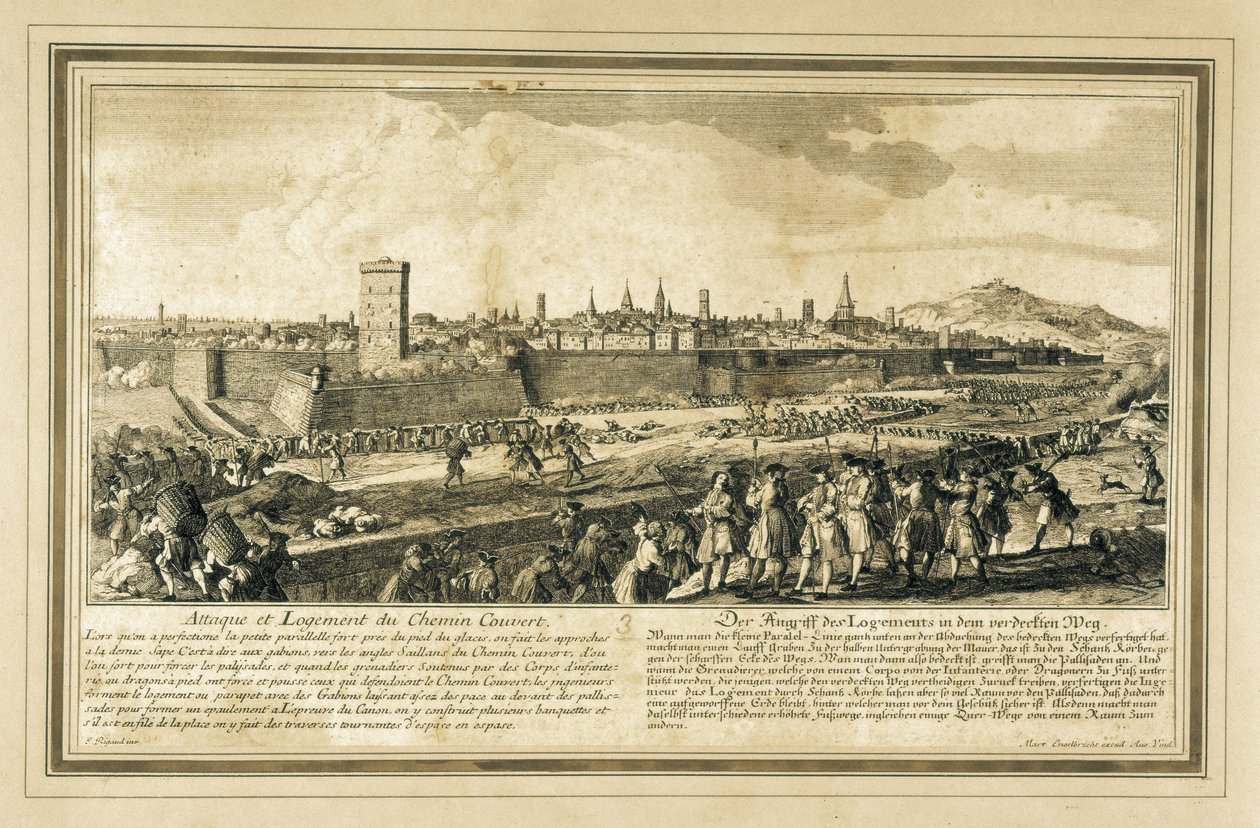 Spanien: Spanischer Erbfolgekrieg (1714). Belagerung von Barcelona (Gravur). von Unbekannter Künstler