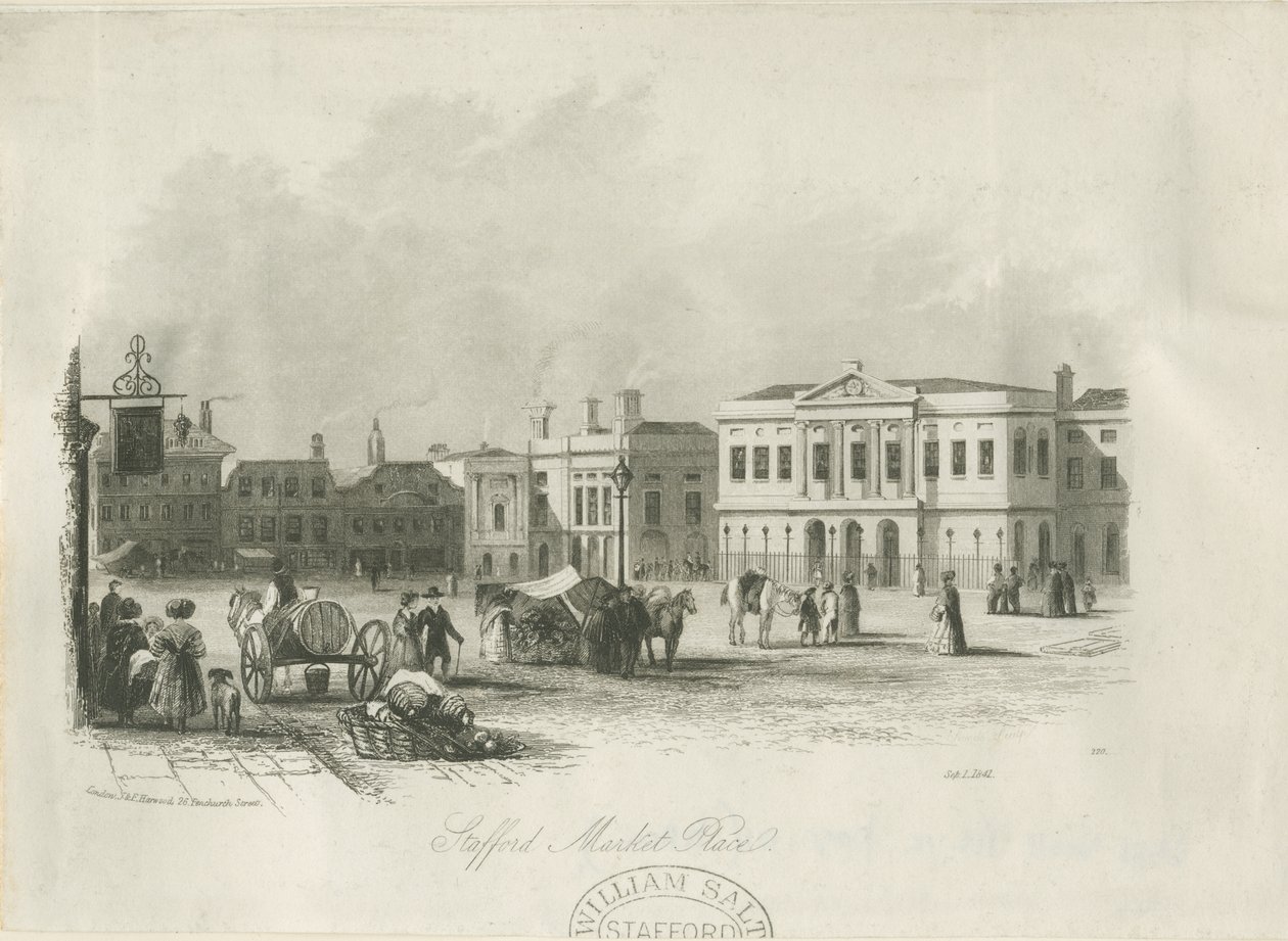 Stafford - Marktplatz: Gravur, undatiert [ca. 1841] von Unbekannt