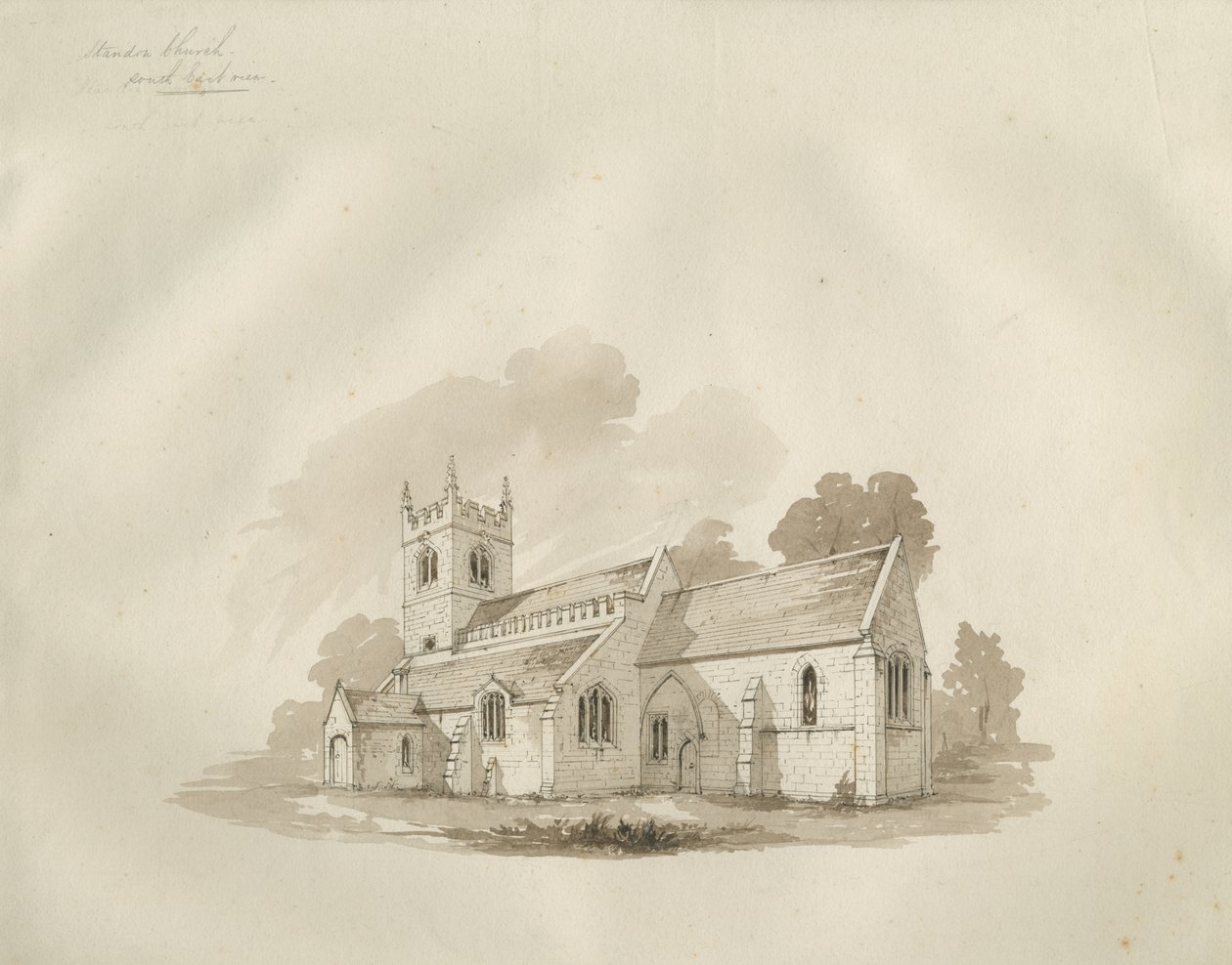 Standon Kirche: Feder- und Tintenzeichnung, nd [?Mitte 19. Jh.] von Unbekannt