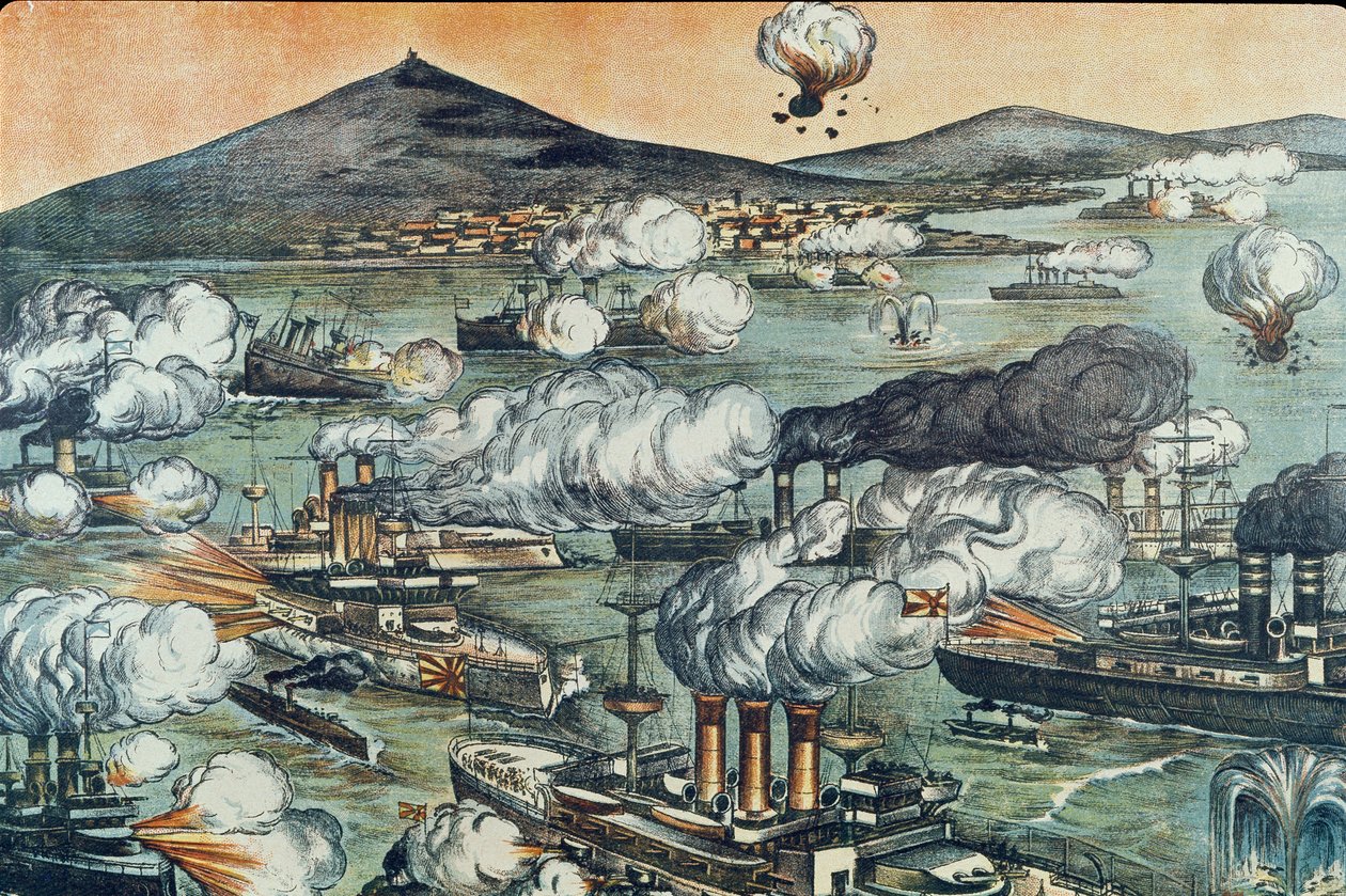 Die Schlacht von Port Arthur am 08.02.1904 (Gravur) von Unbekannter Künstler