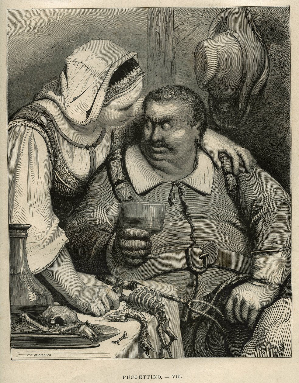 Der kleine Pouket: der Oger und seine Frau nach dem Essen. Gravur von Gustave Doré (1832-1883) aus „Les contes“ von Charles Perrault (1628-1703) von Unbekannt