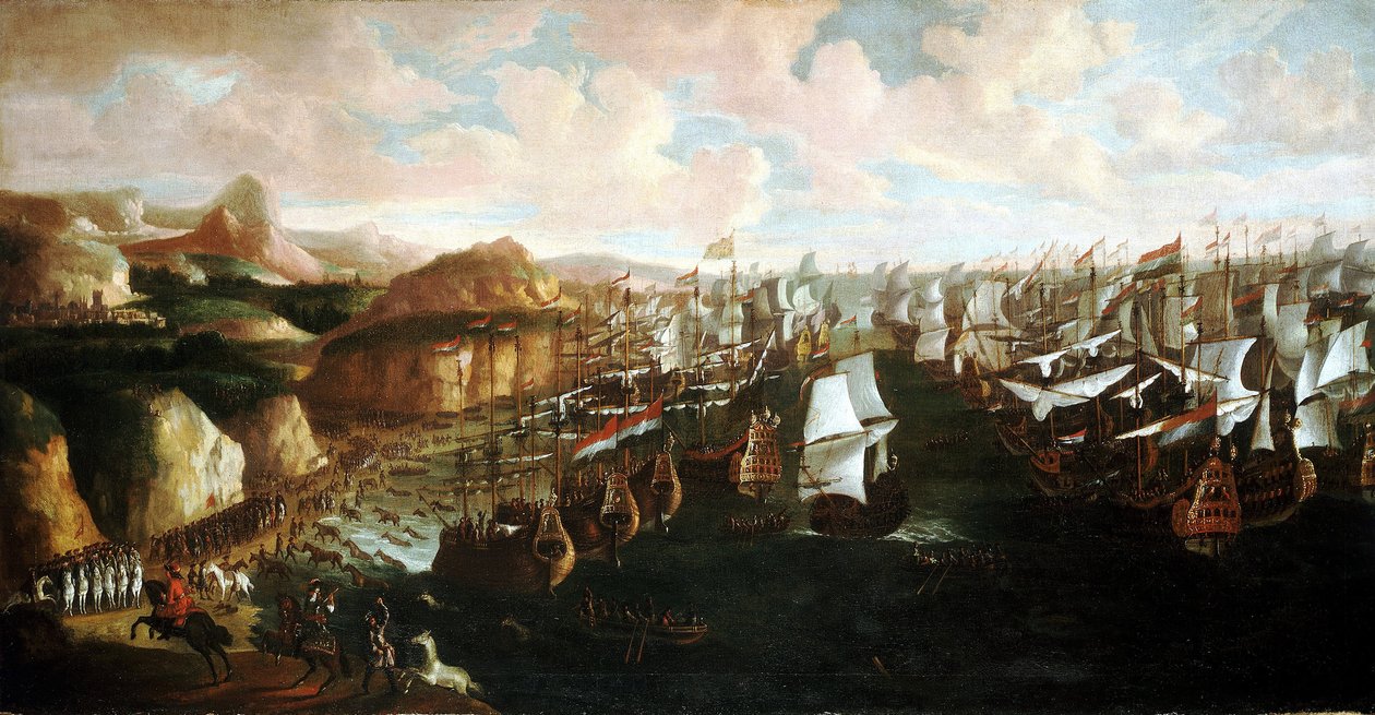 Die Ankunft von Wilhelm III. von Oranien (oder Wilhelm III. von England) (1650-1702) in Torbay (England) am 5. November. von Unbekannter Künstler