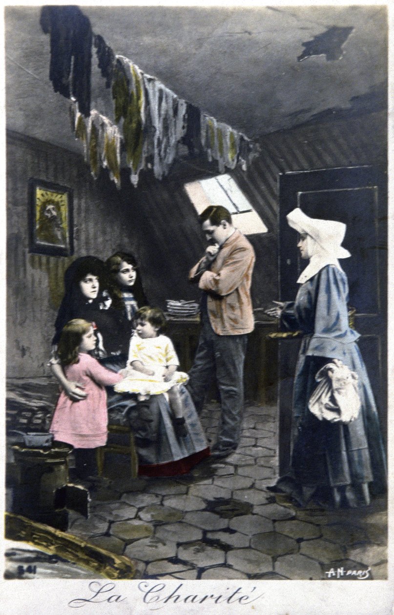 Die Barmherzigkeit: Nonne besucht arme Leute, ca. 1910 von Unbekannter Künstler