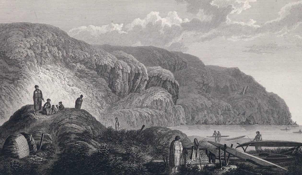 Die Bewohner von Oonalashka (oder Unalaska, Alaska, USA) und ihre Häuser. Kupferstich Ende des 18. Jahrhunderts, nach John Webber (1751-1793). von Unbekannter Künstler