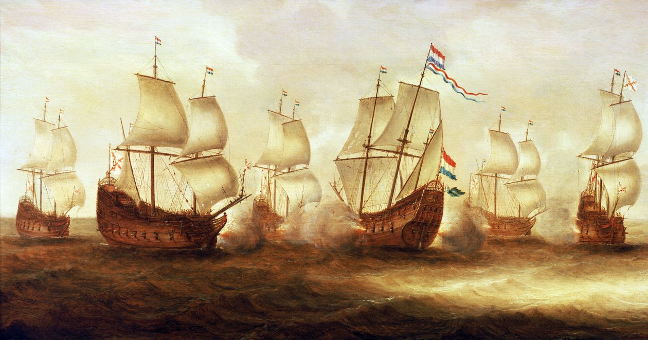 Dreißigjähriger Krieg: Die Aktion von Admiral Witte de With mit Dunkirks Booten vor Nieuwpoort, 1641 von Unbekannter Künstler