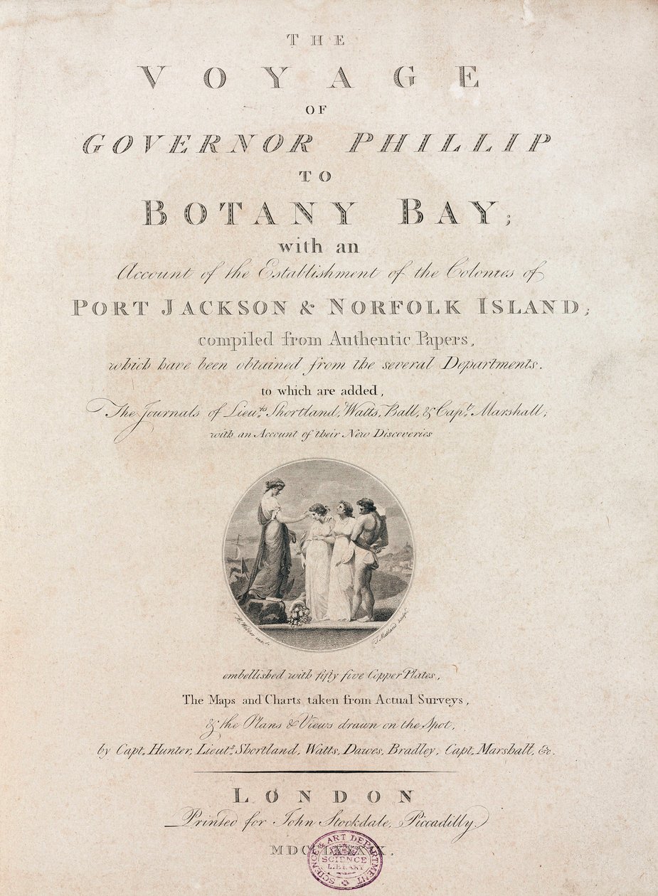 Titelseite von Die Reise des Gouverneurs Phillip nach Botany Bay, ca. 1789 von Unbekannt