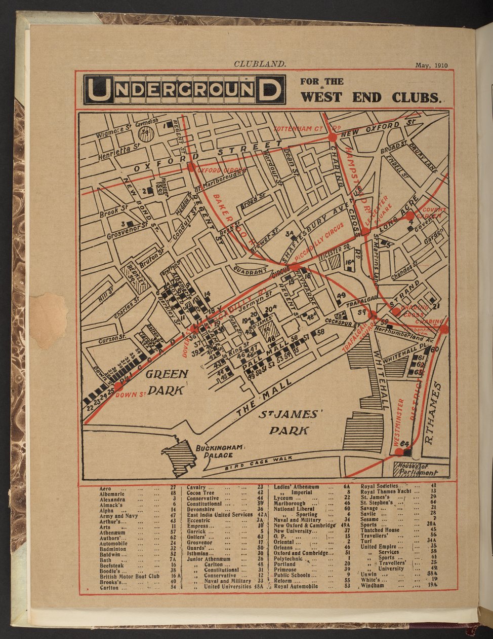 Untergrund für die West End Clubs, Mai 1910 von Unbekannter Künstler