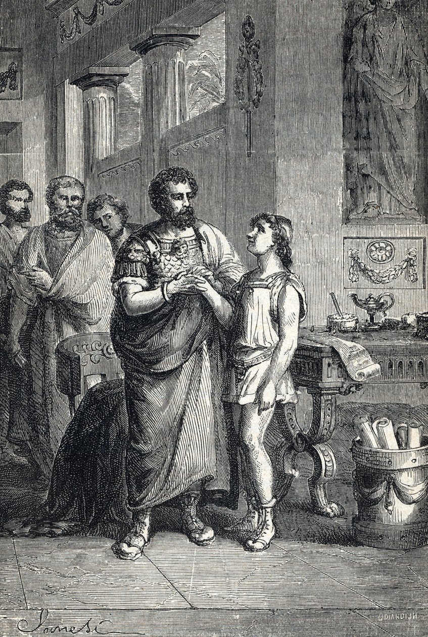 Valentinian II. wird von Gratian als römischer Kaiser anerkannt (375). 1888 (Gravur) von Unbekannter Künstler