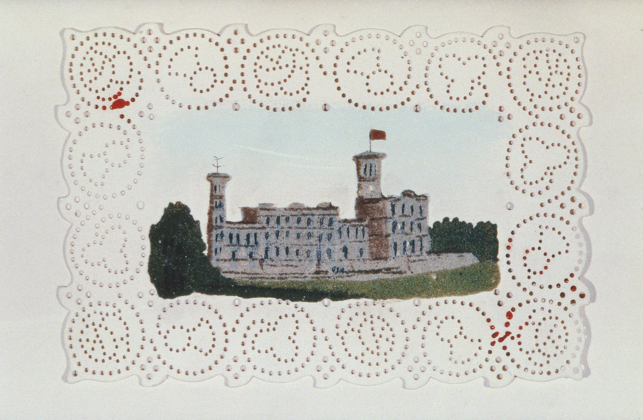 Viktorianisches Papierdeckchen mit Blick auf Osborne House (Aquarell auf Papier) von Unbekannt