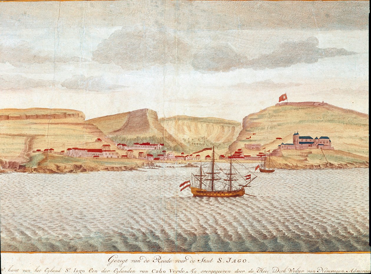 Ansicht von Sao Tiago (Santiago) auf Kap Verde (Zeichnung) von Unbekannter Künstler