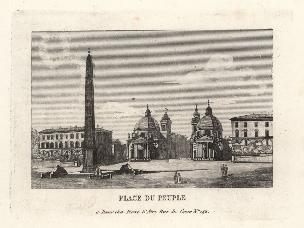 Ansicht der Piazza del Popolo mit einem ägyptischen Obelisken von Ramses II aus Heliopolis, Rom von Unbekannt