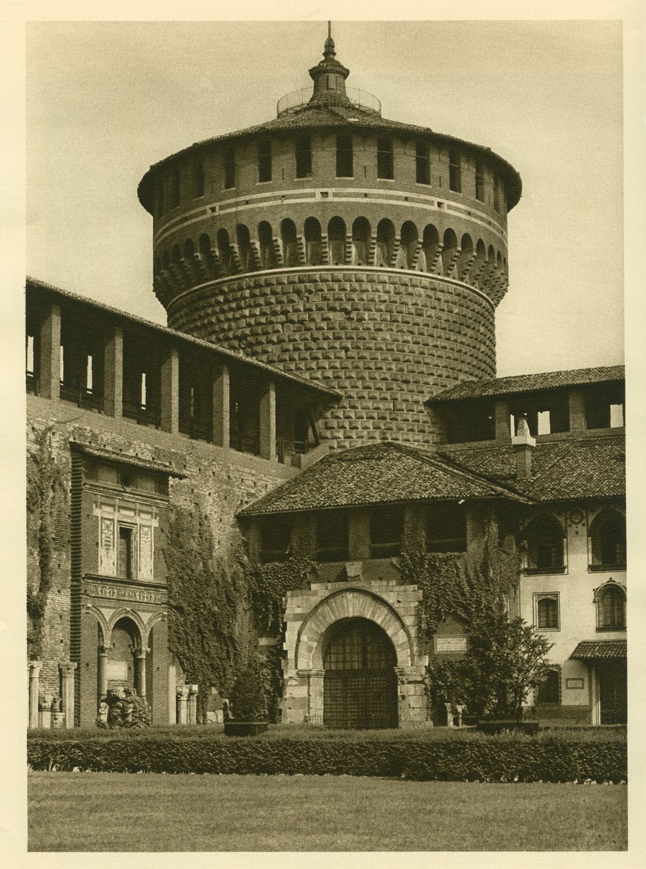 Ansicht des Innenhofs des Castello Sforzesco in Mailand von Unbekannt