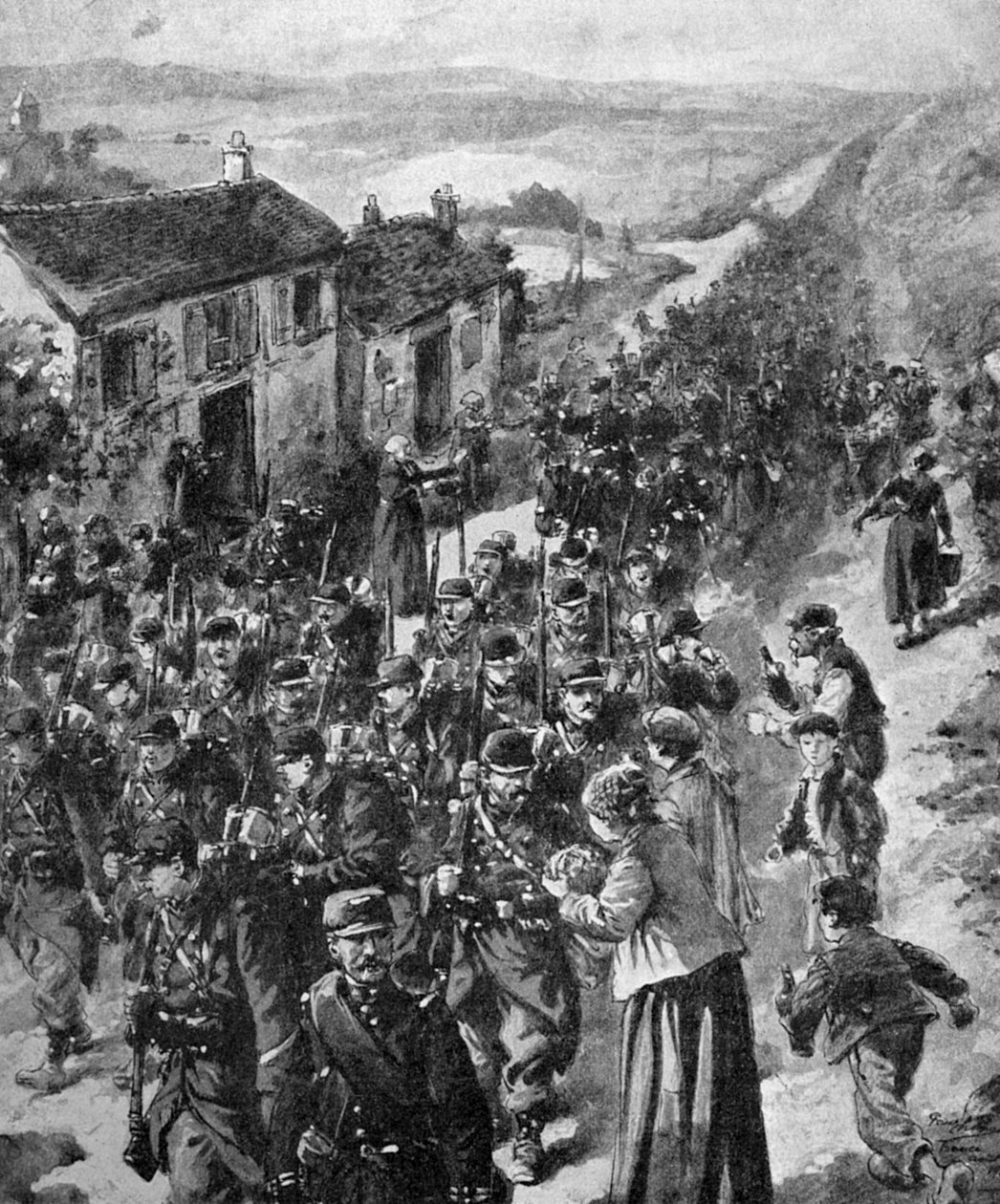 Erster Weltkrieg - Französische Soldaten marschieren 1914 an die Front von Unbekannter Künstler