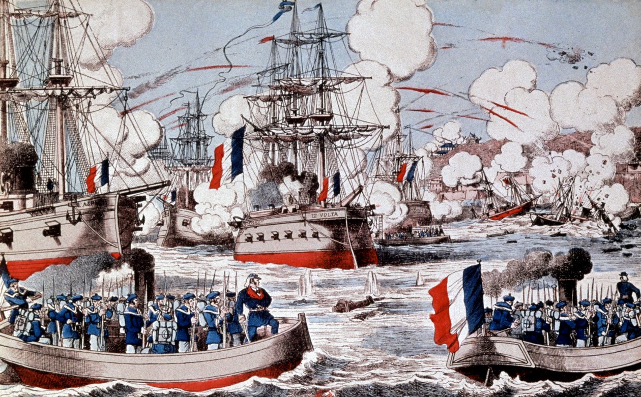 Krieg zwischen China und Frankreich (1884-1885): Zerstörung der chinesischen Flotte durch Admiral Courbet in Fou Tcheou, 23. August von Unbekannter Künstler