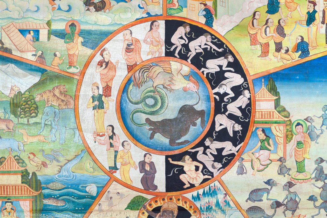 Rad des Lebens (Detail), Wandmalerei im Wat Umong, Chiang Mai, Thailand von Unbekannter Künstler