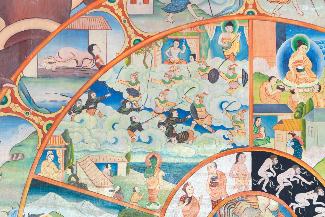 Rad des Lebens (Detail), Wandmalerei im Wat Umong, Chiang Mai, Thailand von Unbekannter Künstler