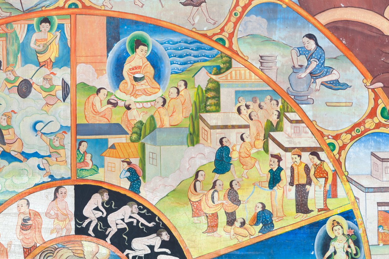 Rad des Lebens (Detail), Wandmalerei im Wat Umong, Chiang Mai, Thailand von Unbekannter Künstler