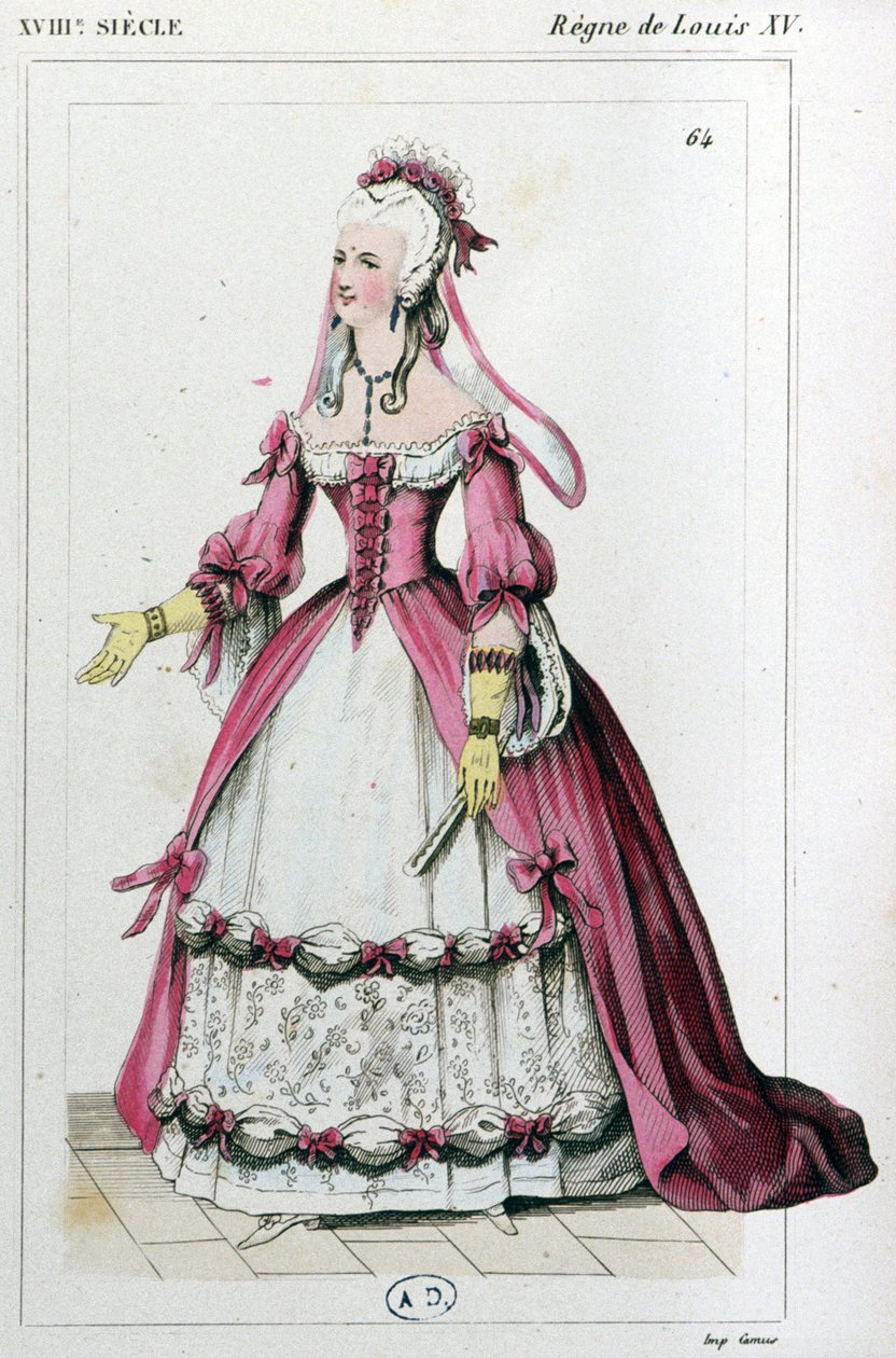 Frau in einem Kleid wie Mme de Pompadour, ca. 1810 (Gravur) von Unbekannter Künstler