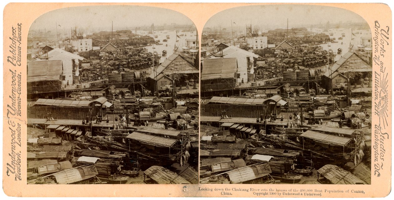 Blick auf den Perlfluss Zhu Jiang in Kanton Guangzhou, China, 1900 von Underwood and Underwood