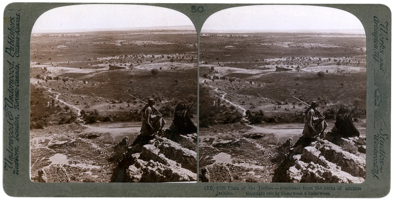 Die Ebene des Jordanflusses, gesehen von den Ruinen des antiken Jericho, Palästina, 1903 von Underwood and Underwood
