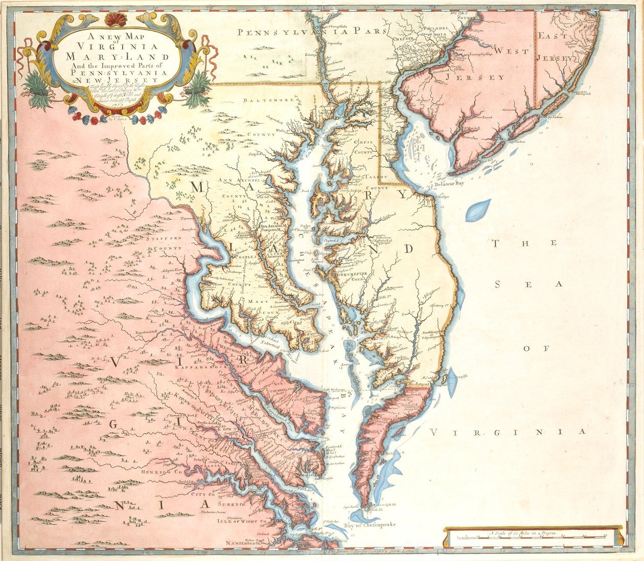 Eine neue Karte von Virginia und Maryland und den verbesserten Teilen von Pennsylvania und New Jersey von Unidentified