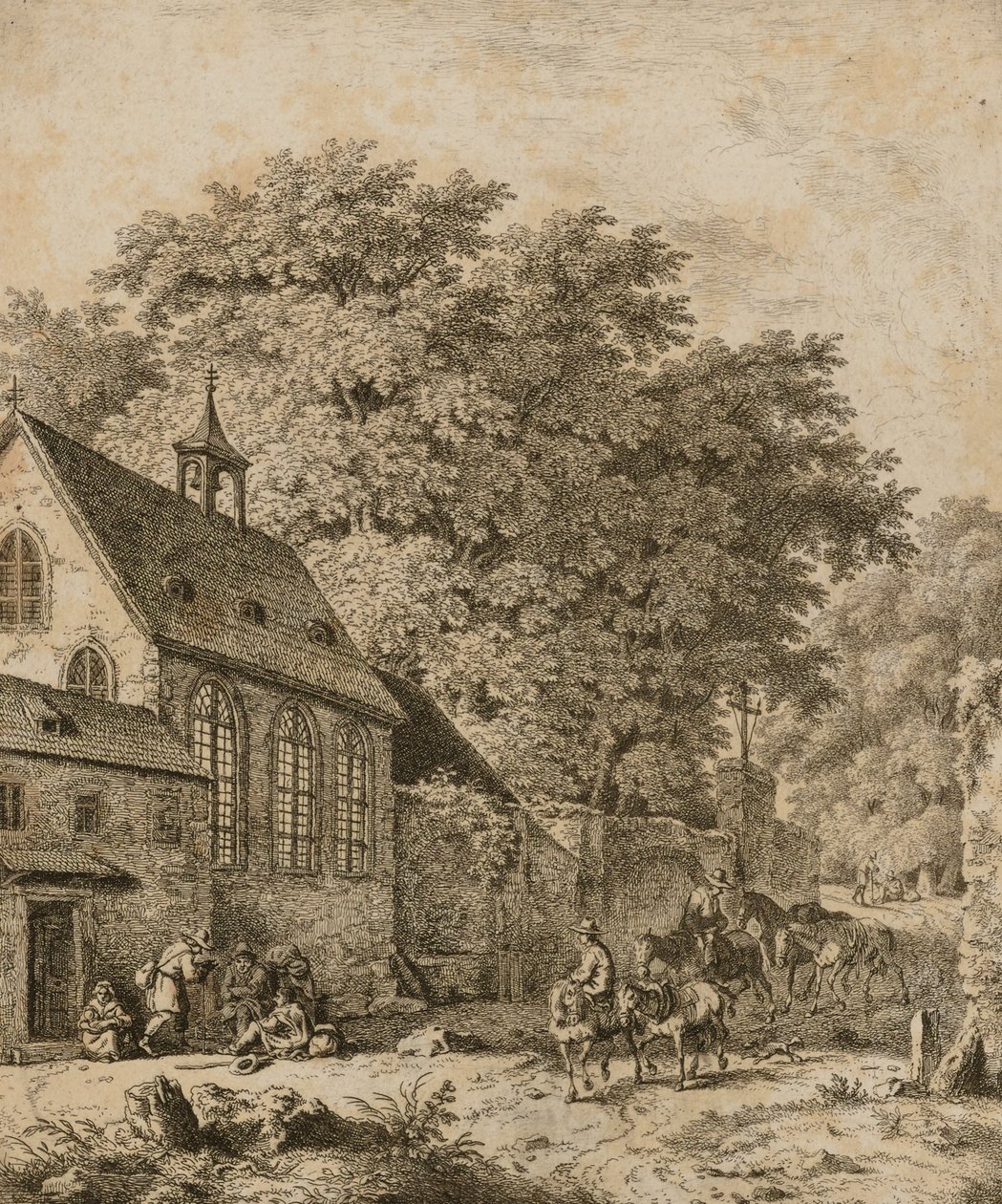Landschaft mit Kirche und Bauern von Unidentified