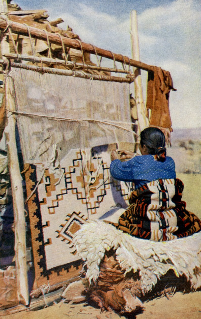 Arizona. Im Herzen der Wüste von Arizona werden Navajo-Decken gewebt, deren Schönheit und Nützlichkeit viele Kunden anziehen. 1920 von Unknown