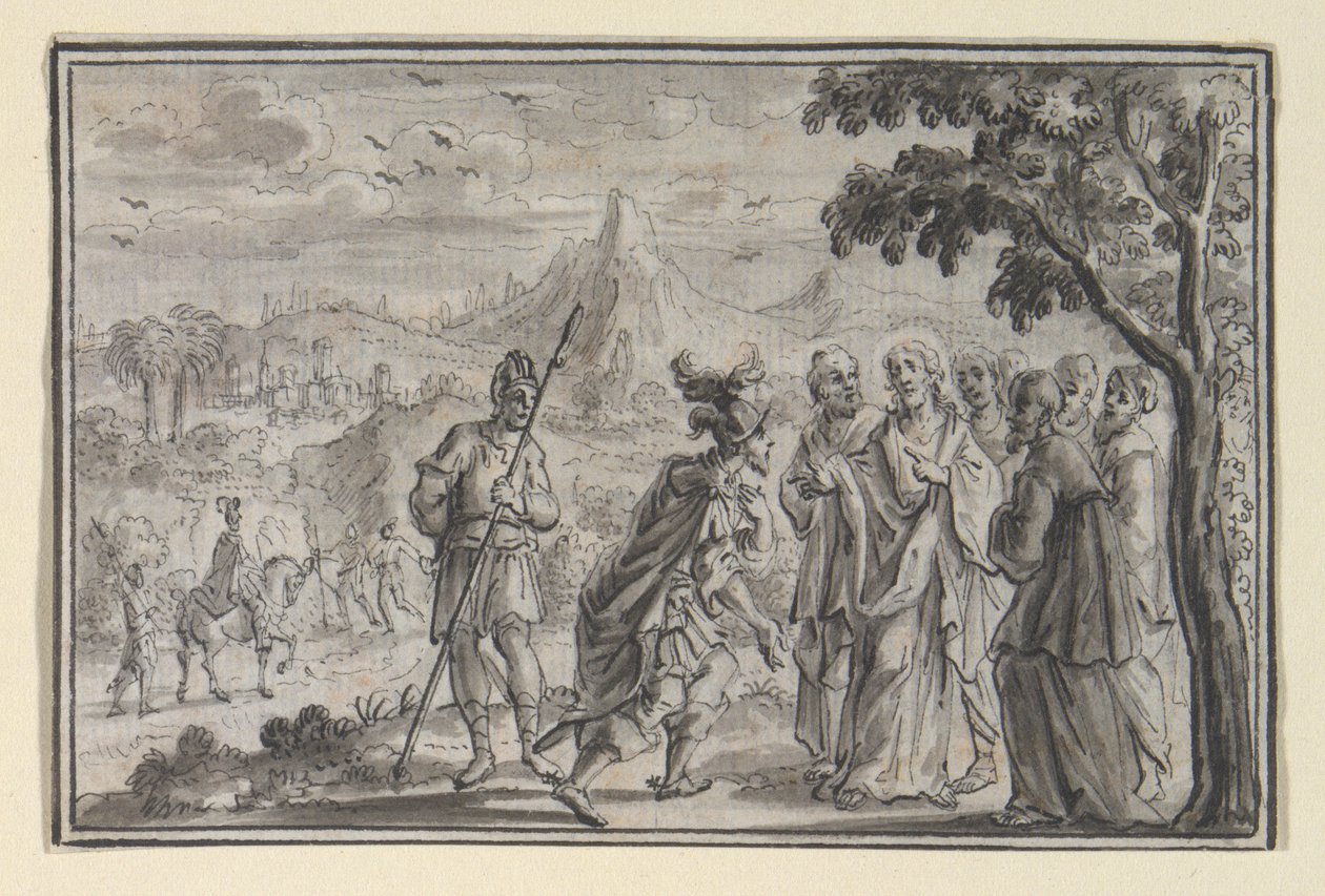 Der Hauptmann bittet Christus (?), eine von vier Szenen aus dem Leben Christi (Lukas 7, Mt 8) von Unknown