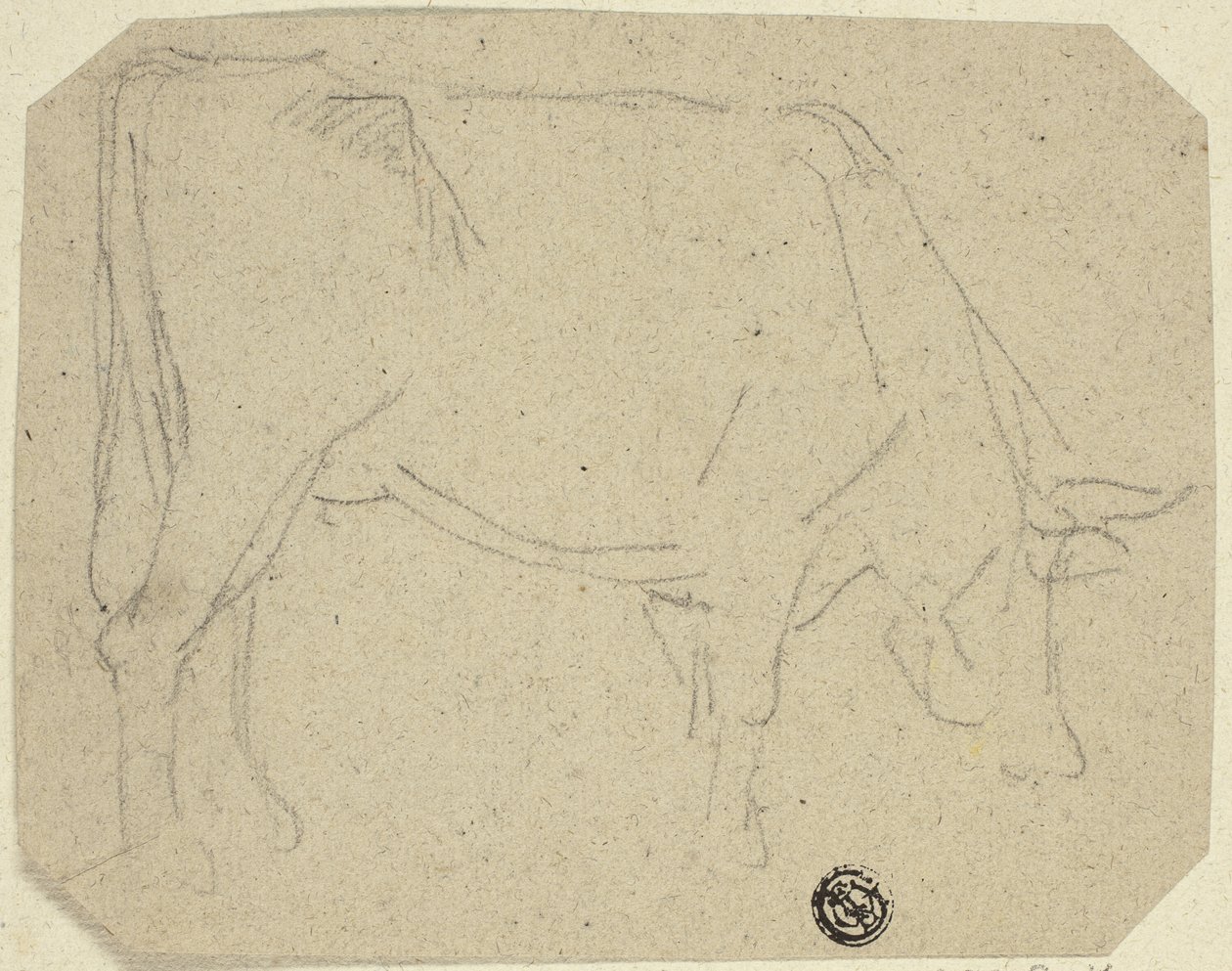 Weidende Kuh (nach rechts gewandt) (recto); Hinterteil eines Pferdes (verso) von Unknown