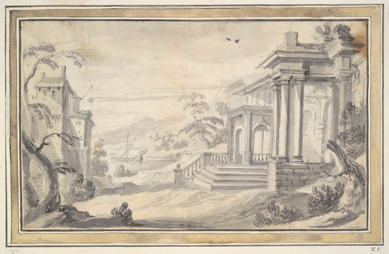 Italienische Landschaft mit imaginärer Villa von Unknown
