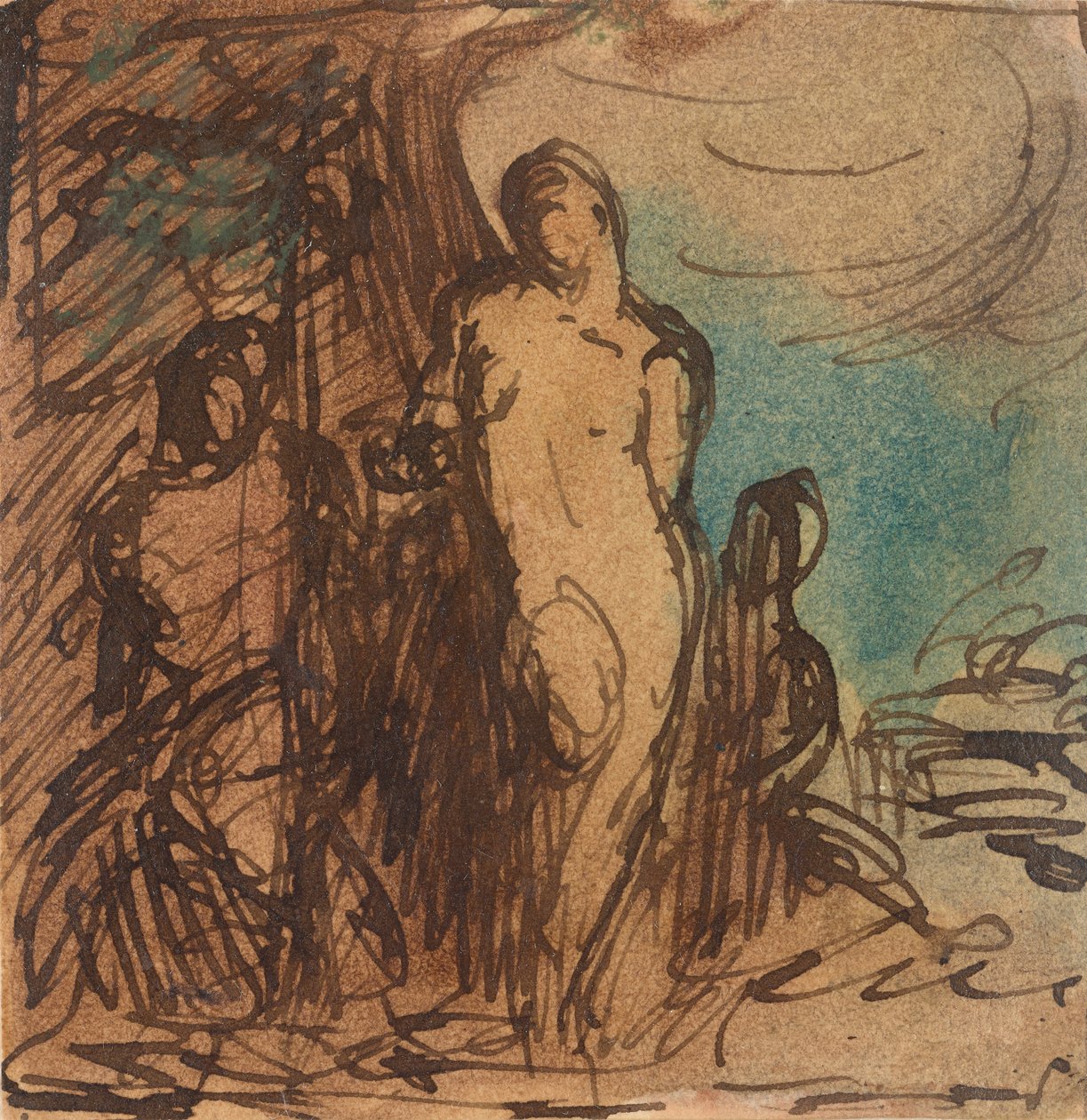 Nackte an einen Baum gebunden von Unknown